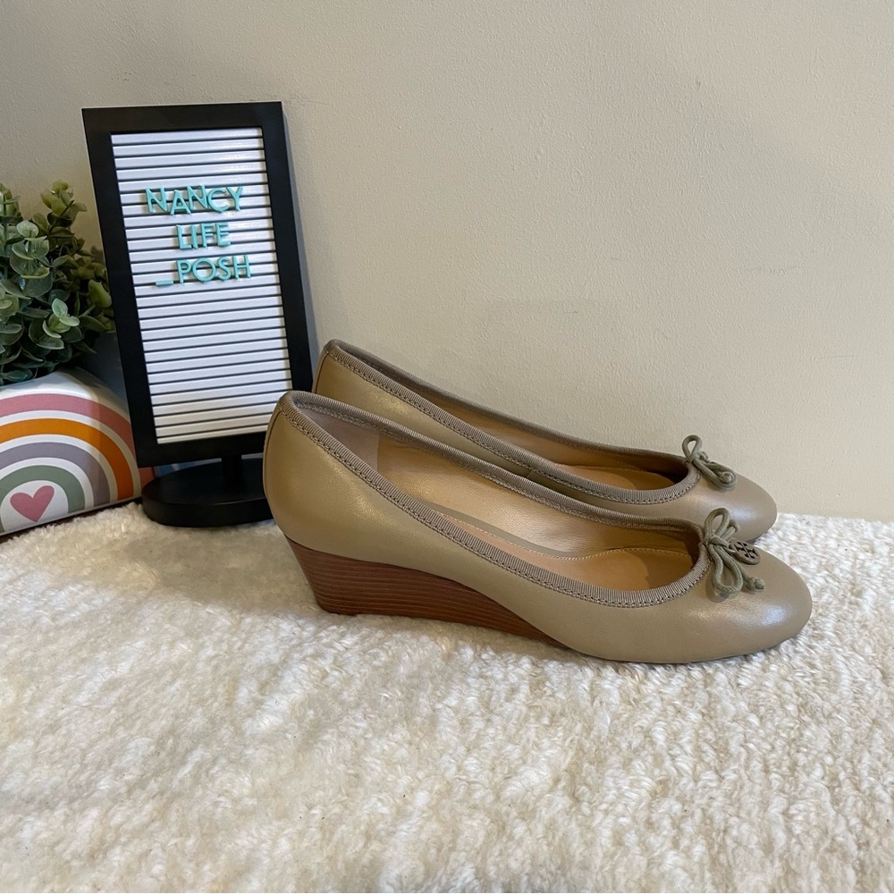 Tory Burch Taupe Leather Ballerina Wedge
